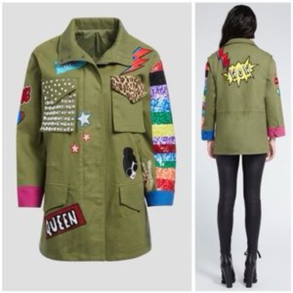 Alice & Olivia sequin sleeved military jacket.  Worn once.  Excellent condition